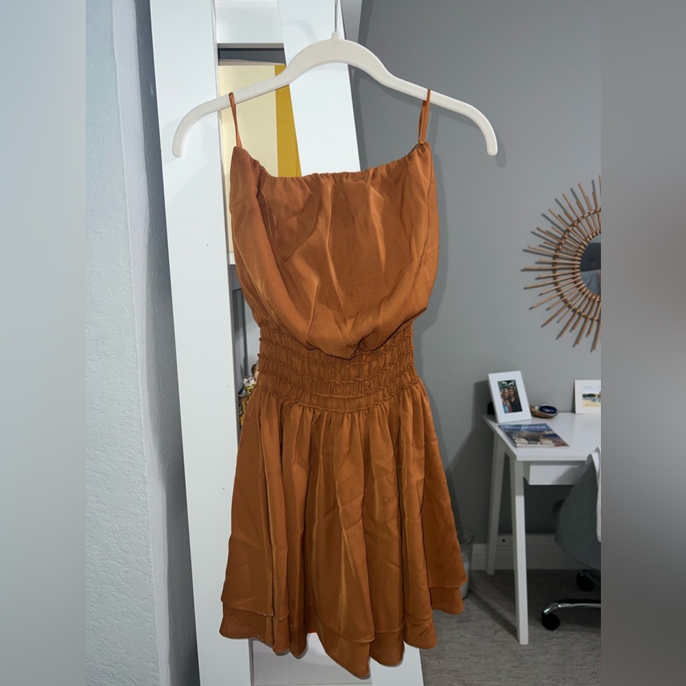 Strapless burnt orange dress
